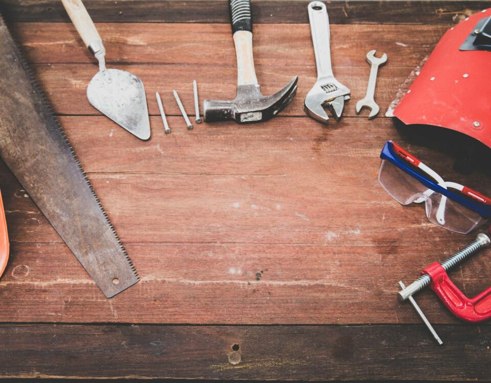 flat lay photography of hand tools