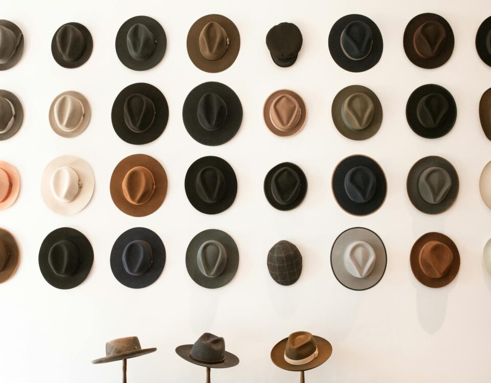 different kind of hats on display