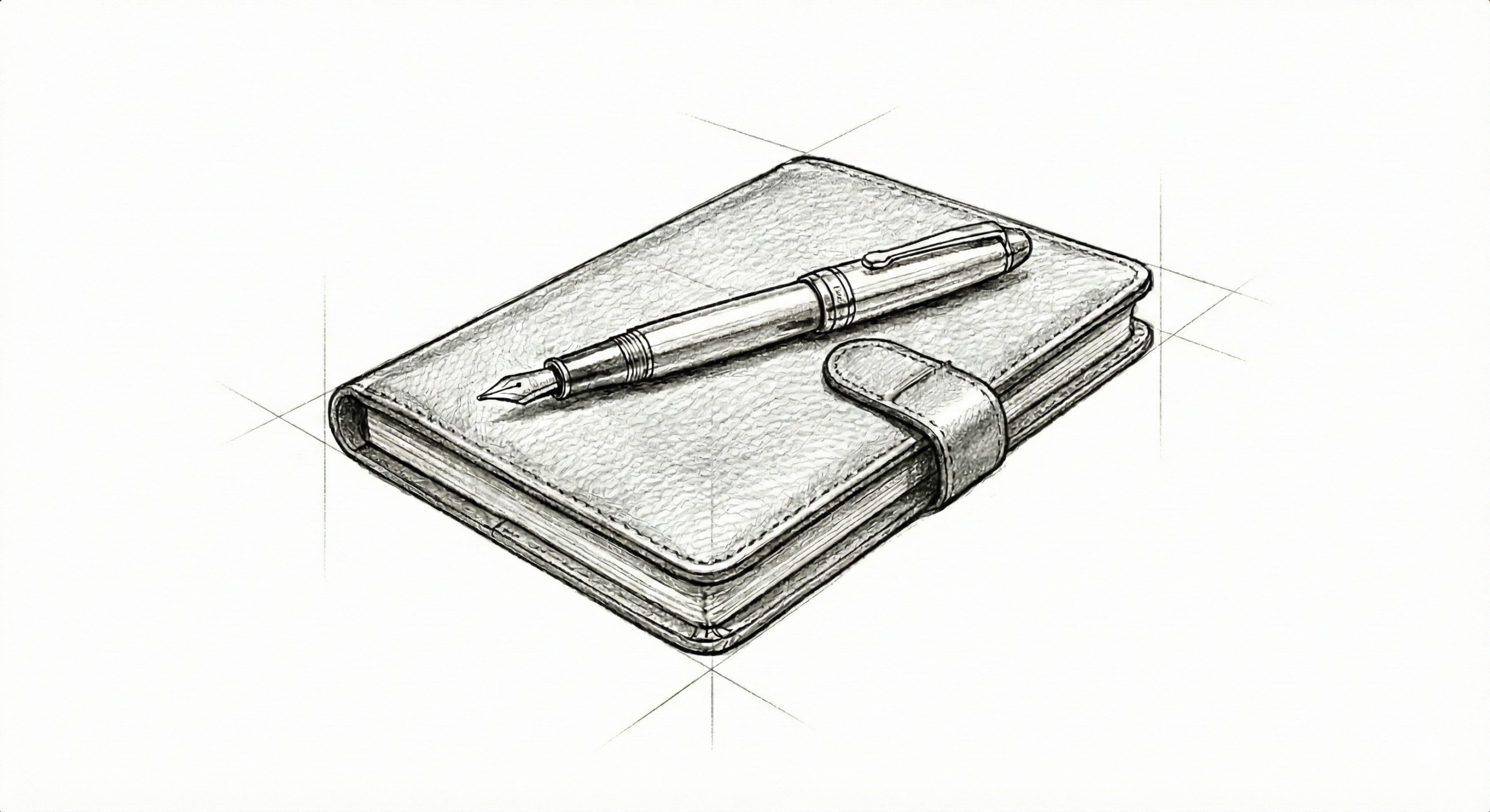 A leather bound journal and fountain pen.