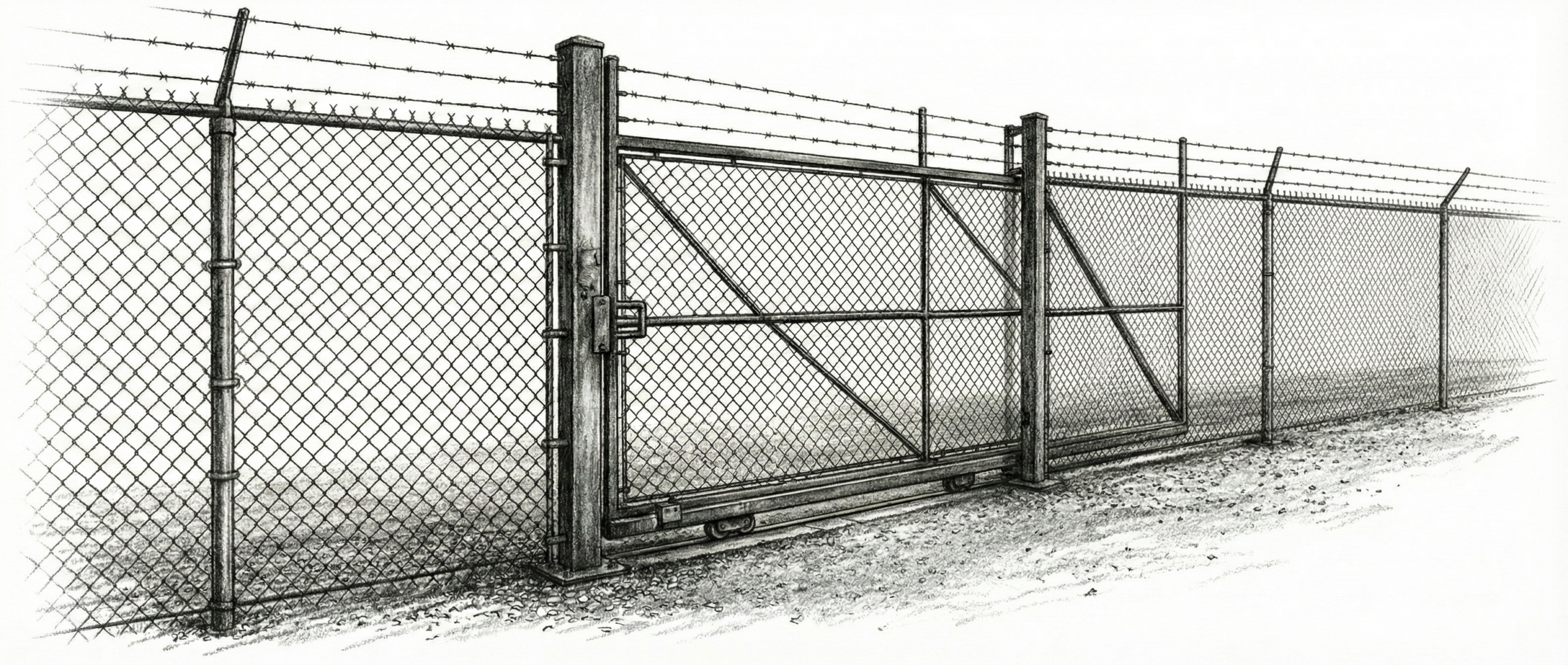 A heavy duty security gate at an industrial property in Mississauga, managed by Spearhead Property Management